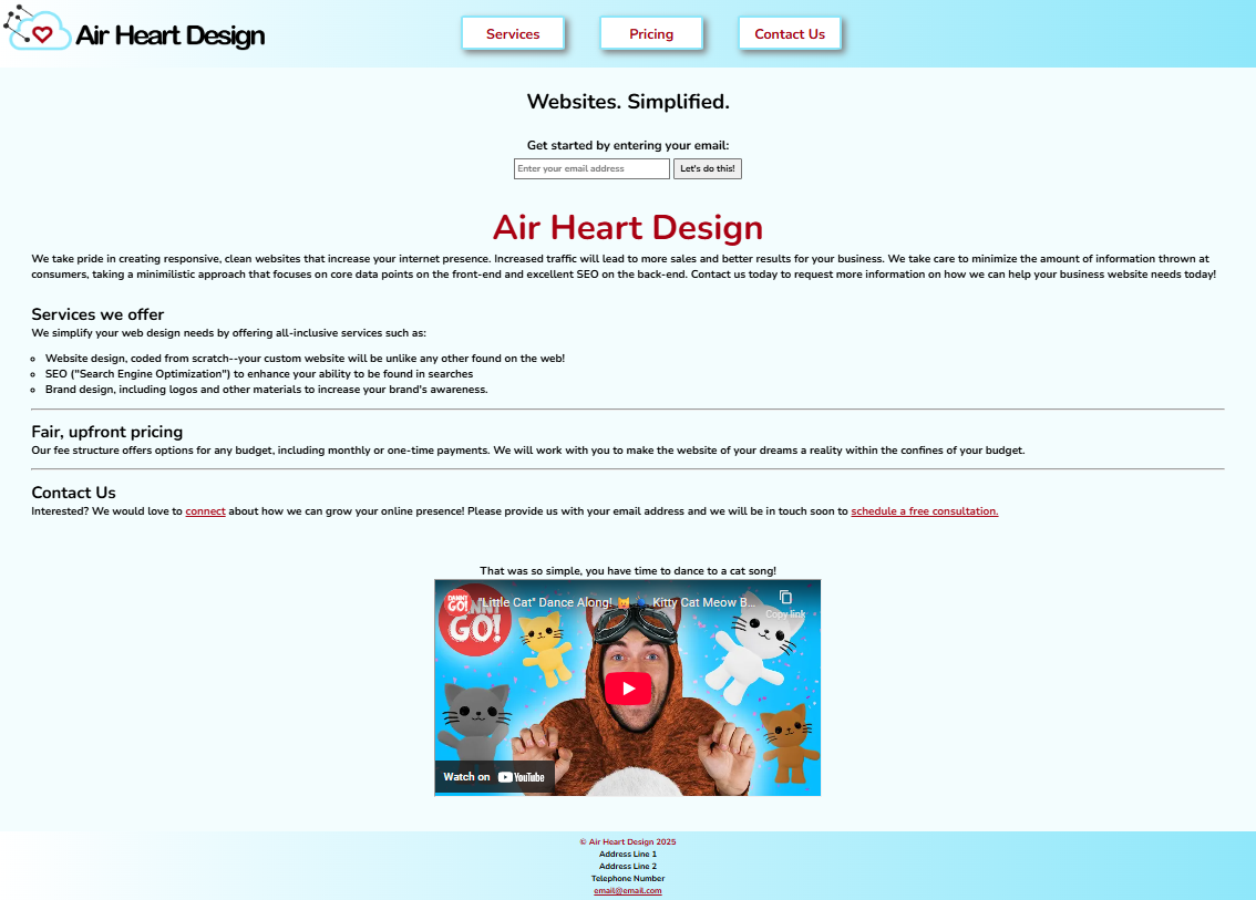 A screenshot of a product landing page project.